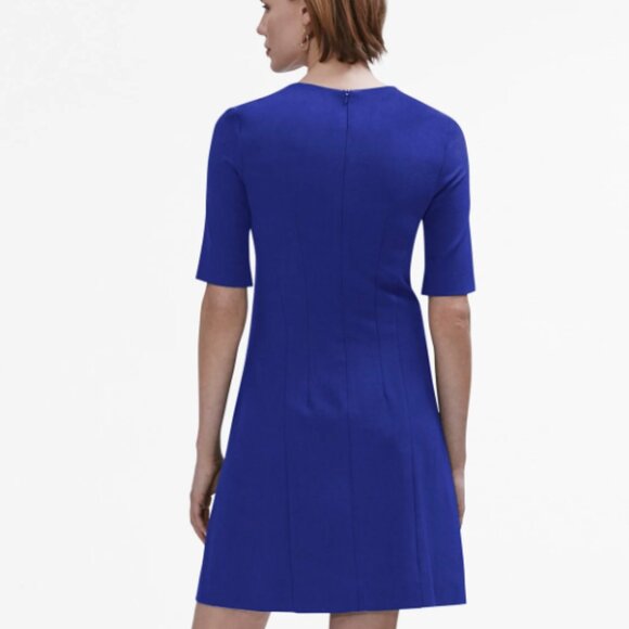 M.M. LaFleur Emily Blue Stretch Knee Length Square Neck Sheath Dress Size 10 - Picture 2 of 12